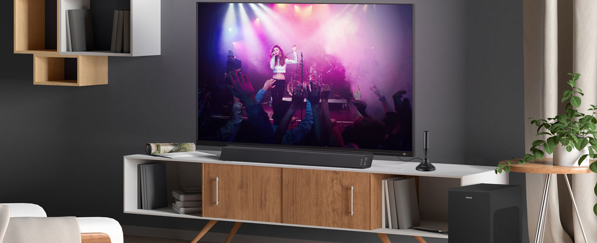 Un soggiorno moderno in cui sono presenti TV, accessori abbinati e arredamento elegante