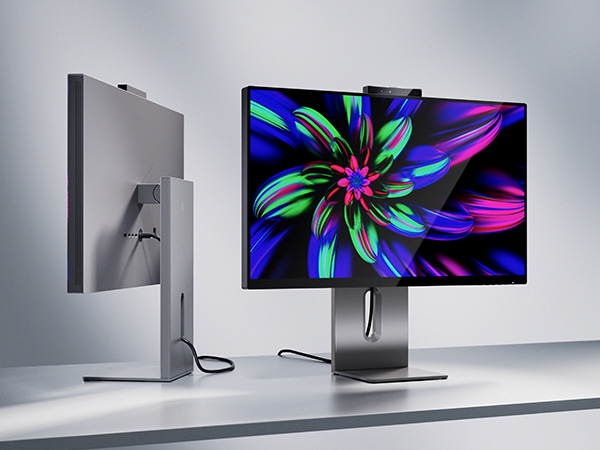 Philips Brilluance monitor on a clean desk with just a single Thunderbolt cable connected
