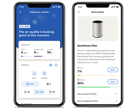 App Philips Air+, Schermi telefonici per la qualit&agrave; dell aria